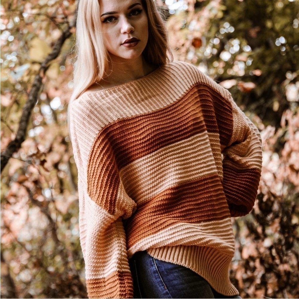 Blue B New Striped Sweater in Salmon/Rust Color Combo - Picture 3 of 9